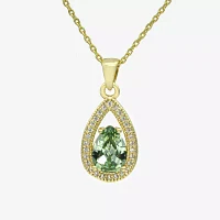 Sparkle Allure Halo Cubic Zirconia 14K Gold Over Brass 16 Inch Link Pear Pendant Necklace