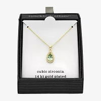 Sparkle Allure Halo Cubic Zirconia 14K Gold Over Brass 16 Inch Link Pear Pendant Necklace