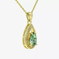 Sparkle Allure Halo Cubic Zirconia 14K Gold Over Brass 16 Inch Link Pear Pendant Necklace