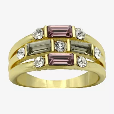 Sparkle Allure Faux Stacked Womens 2MM Multi Color Crystal 14K Gold Over Brass Band