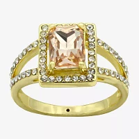 Sparkle Allure Split Shank Crystal 14K Gold Over Brass Halo Cocktail Ring