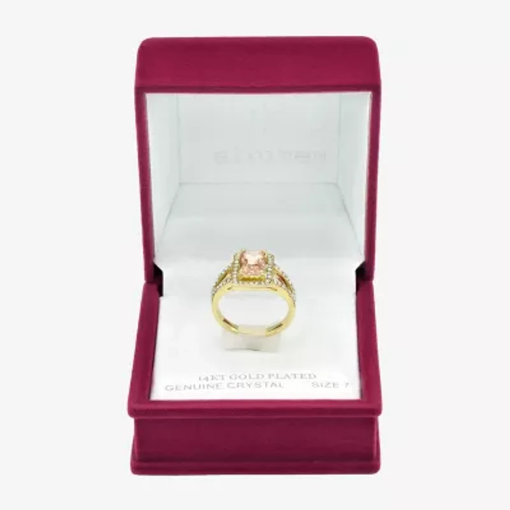 Sparkle Allure Split Shank Crystal 14K Gold Over Brass Halo Cocktail Ring