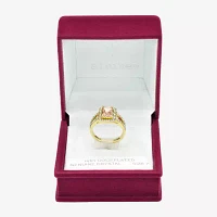 Sparkle Allure Split Shank Crystal 14K Gold Over Brass Halo Cocktail Ring