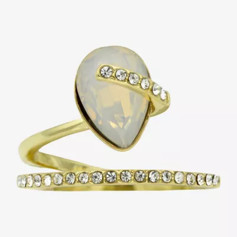 Sparkle Allure Wrap Crystal 14K Gold Over Brass Pear Bypass Cocktail Ring