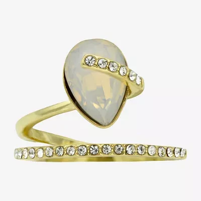 Sparkle Allure Wrap Crystal 14K Gold Over Brass Pear Bypass  Cocktail Ring