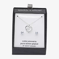 Sparkle Allure 2-pc. Cubic Zirconia Pure Silver Over Brass Heart Jewelry Set