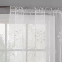 No 918 Holiday Snowflake Embroidered Sheer Rod Pocket Single Curtain Panel