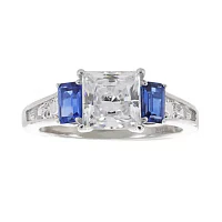 DiamonArt® Cubic Zirconia & Simulated Blue Sapphire 3-Stone Ring