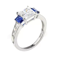 DiamonArt® Cubic Zirconia & Simulated Blue Sapphire 3-Stone Ring