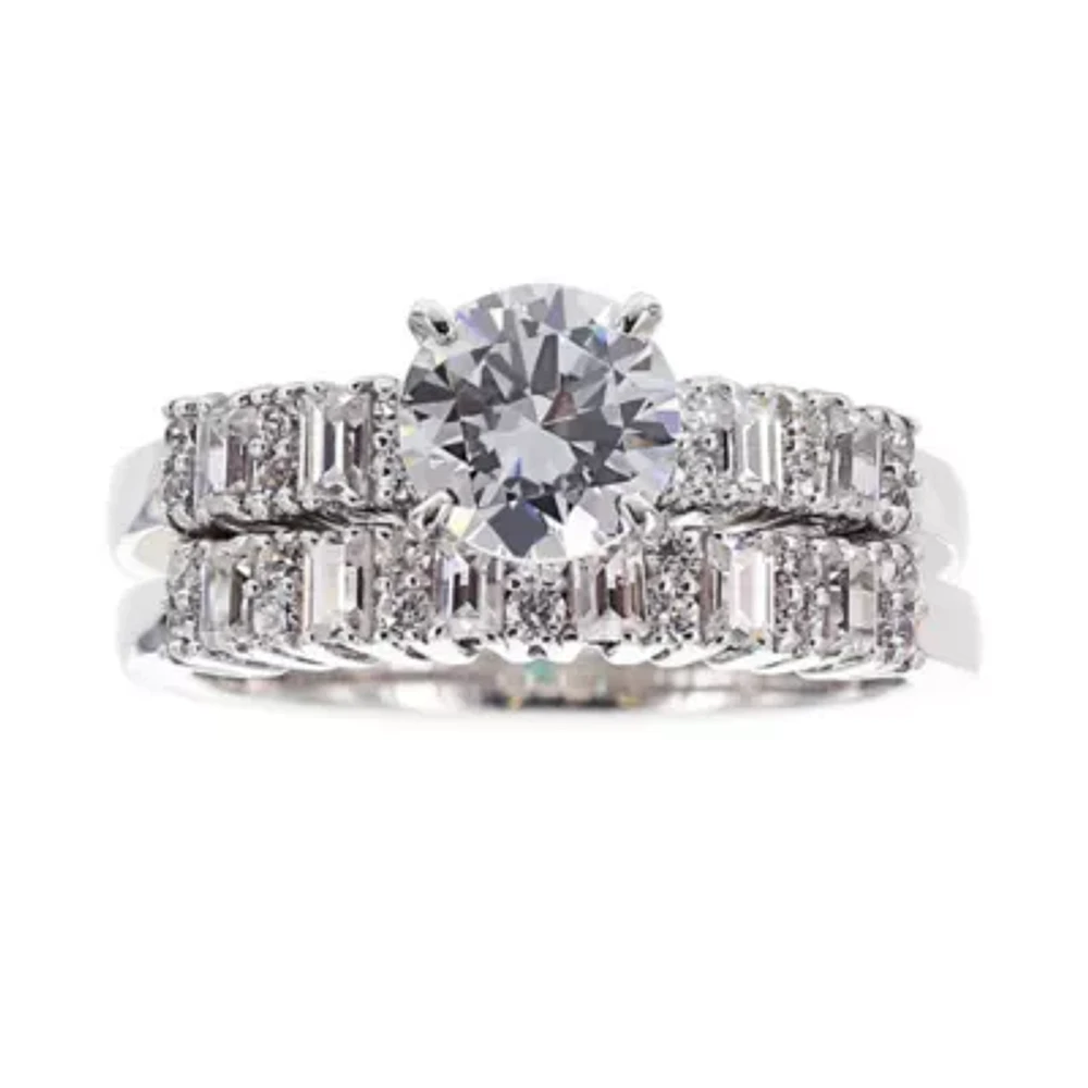 DiamonArt® Cubic Zirconia Sterling Silver Bridal Ring Set