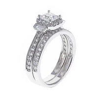 DiamonArt® Cubic Zirconia Sterling Silver 3-Stone Bridal Ring Set