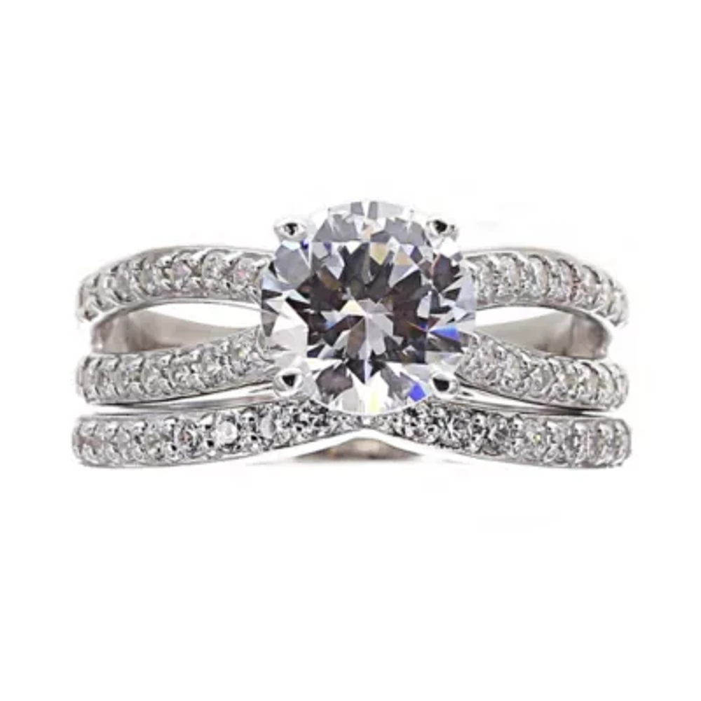 DiamonArt® Cubic Zirconia Sterling Silver Bridal Ring Set