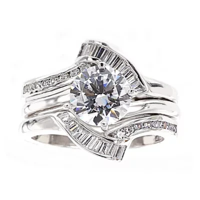 DiamonArt® Cubic Zirconia Sterling Silver Solitaire Bridal Ring & Guard