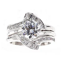 DiamonArt® Cubic Zirconia Sterling Silver Solitaire Bridal Ring & Guard