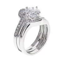 DiamonArt® Cubic Zirconia Sterling Silver Solitaire Bridal Ring & Guard
