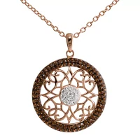 Crystal 14K Rose Gold Over Silver Filigree Pendant Necklace