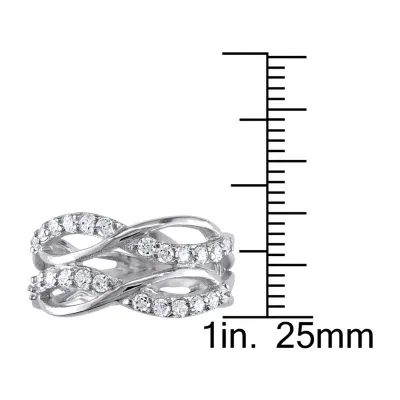 Womens 1 1/5 CT. T.W. White Cubic Zirconia Sterling Silver Crossover Cocktail Ring