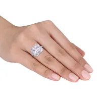 Womens White Cubic Zirconia Sterling Silver Cluster Cocktail Ring