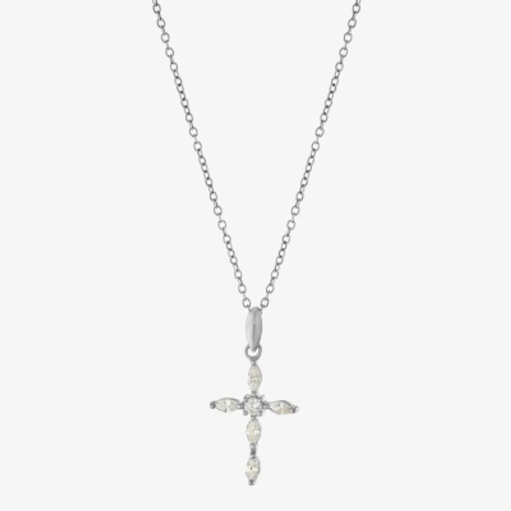 Silver Treasures Cubic Zirconia Sterling Silver 18 Inch Cable Cross Pendant Necklace