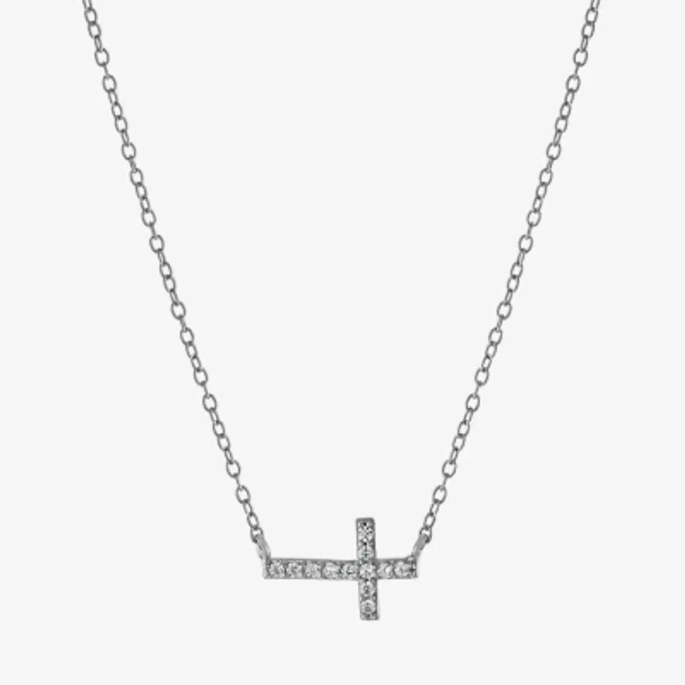 Silver Treasures Cubic Zirconia Sterling Silver 16 Inch Cable Cross Pendant Necklace