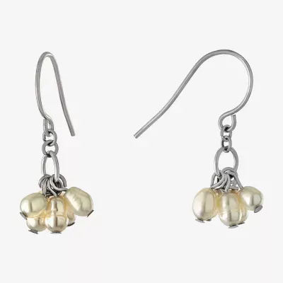 Silver Treasures Simulated Pearl Sterling Silver Drop Earrings