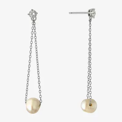 Silver Treasures Simulated Pearl Sterling Silver Drop Earrings