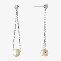 Silver Treasures Simulated Pearl Sterling Silver Drop Earrings