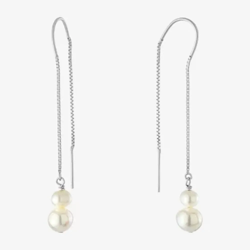 Silver Treasures Simulated Pearl Sterling Silver Moon Drop Earrings