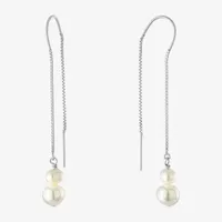 Silver Treasures Simulated Pearl Sterling Silver Moon Drop Earrings