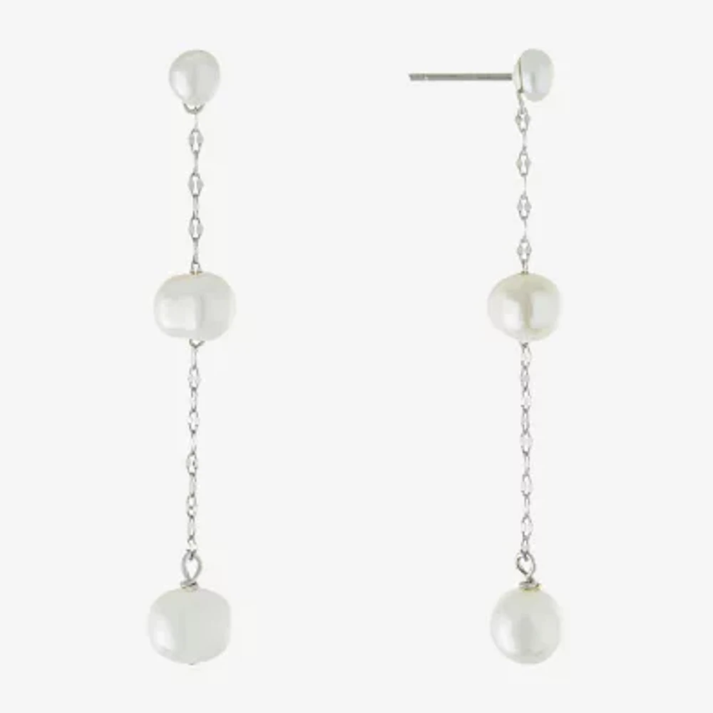 Silver Treasures Simulated Pearl Sterling Silver Drop Earrings