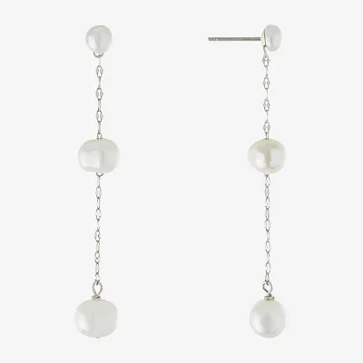 Silver Treasures Simulated Pearl Sterling Silver Drop Earrings