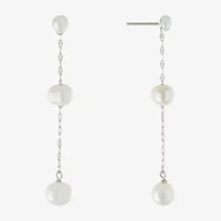 Silver Treasures Simulated Pearl Sterling Silver Drop Earrings