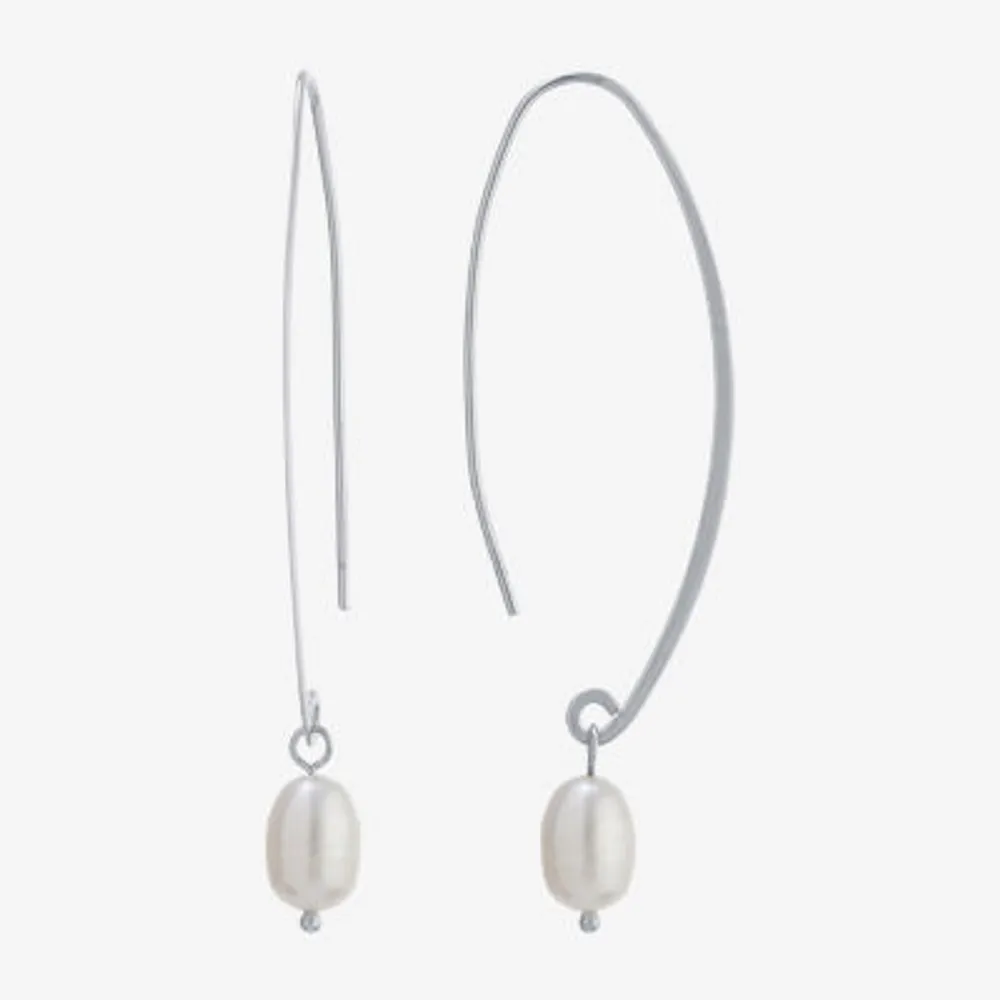 Silver Treasures Simulated Pearl Sterling Silver Drop Earrings