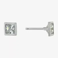 Silver Treasures Cubic Zirconia Sterling Silver 6mm Square Stud Earrings