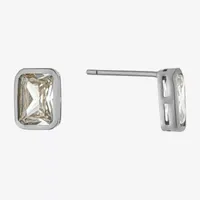 Silver Treasures Cubic Zirconia Sterling Silver 8.1mm Rectangular Stud Earrings