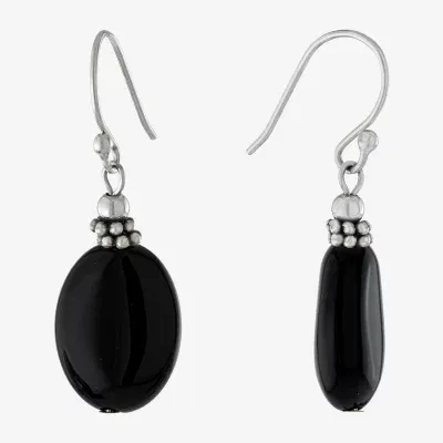 Silver Treasures Onyx Sterling Silver Oval Drop Earrings