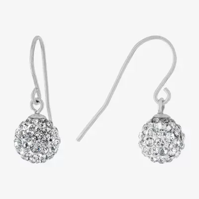 Silver Treasures Crystal Sterling Silver Ball Drop Earrings