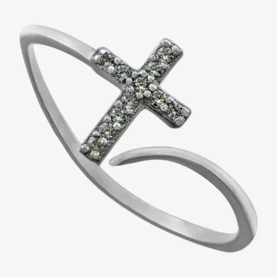 Silver Treasures Cubic Zirconia Sterling Cross Bypass  Band
