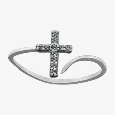 Silver Treasures Cubic Zirconia Sterling Cross Bypass  Band
