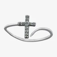 Silver Treasures Cubic Zirconia Sterling Cross Bypass  Band