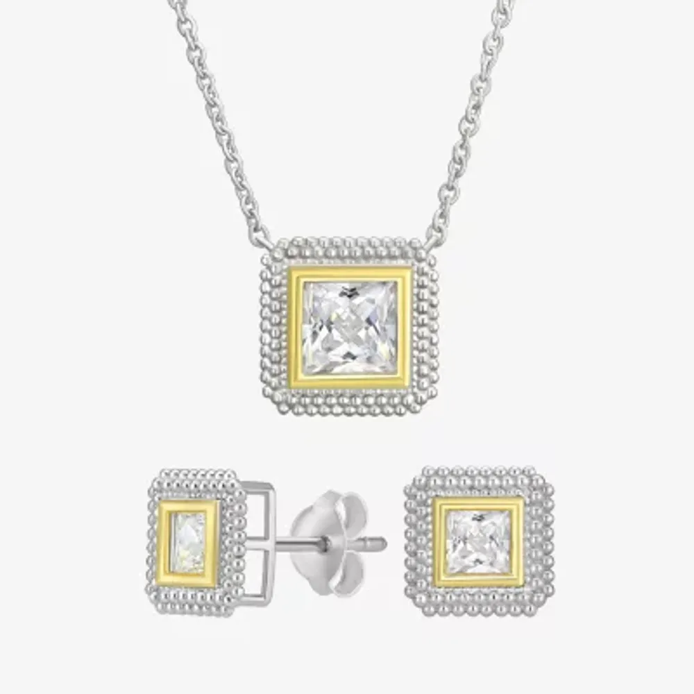 Womens Cubic Zirconia 10K Gold Sterling Silver Square 2-pc. Jewelry Set