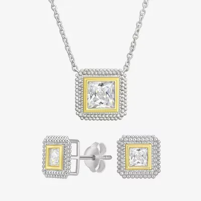 Womens Cubic Zirconia 10K Gold Sterling Silver Square 2-pc. Jewelry Set