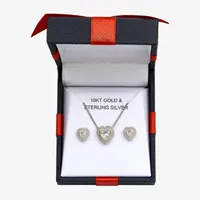 White Cubic Zirconia 10K Gold Sterling Silver Heart 2-pc. Jewelry Set