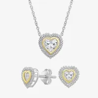 White Cubic Zirconia 10K Gold Sterling Silver Heart 2-pc. Jewelry Set