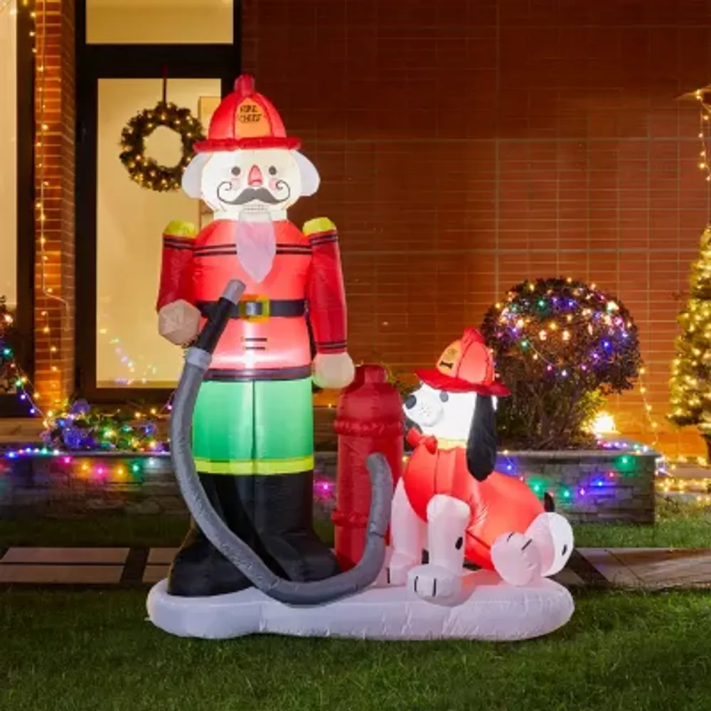 Glitzhome 7' Fire Fighter with Puppy Dog Self Inflating Christmas Outdoor Inflatable