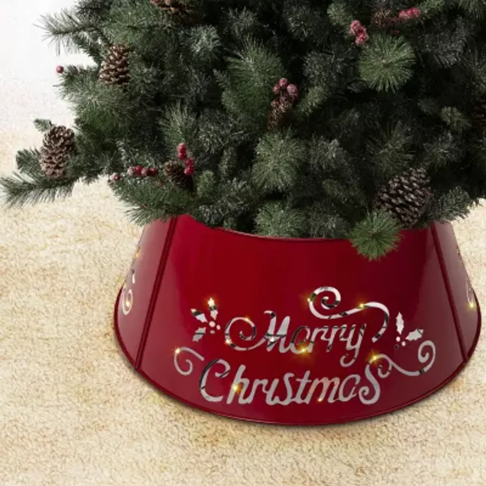 Glitzhome 26" Merry Christmas Cutout Metal Christmas Tree Collar