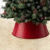 Glitzhome 26" Red Hammered Metal Christmas Tree Collar