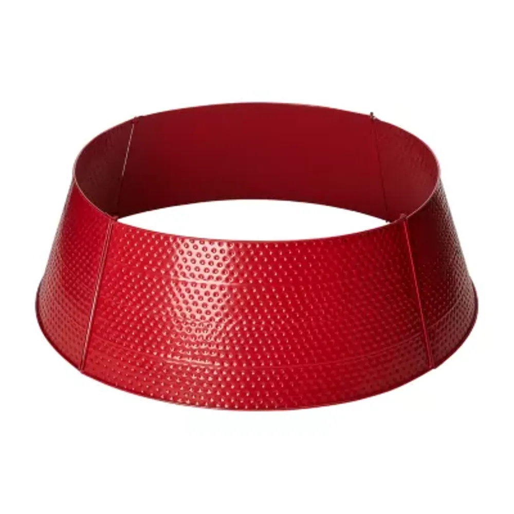 Glitzhome 40.5" Red Hammered Metal Christmas Tree Collar