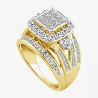 Womens 2 CT. T.W. White Diamond 10K Gold Cushion Side Stone Halo Engagement Ring