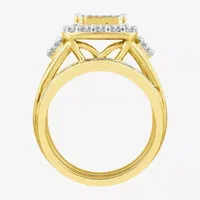 Womens 2 CT. T.W. White Diamond 10K Gold Cushion Side Stone Halo Engagement Ring